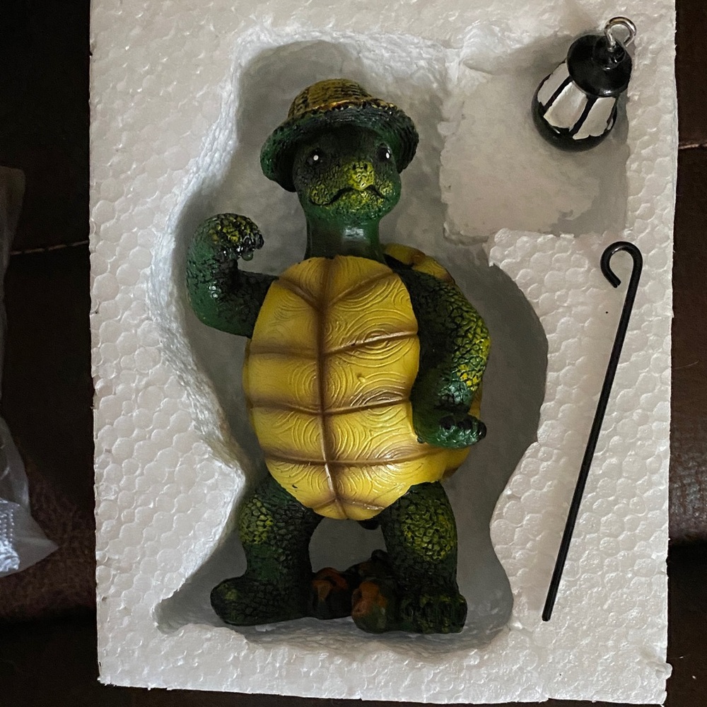 Green & Yellow Turtle Reptile Ornament with Lantern